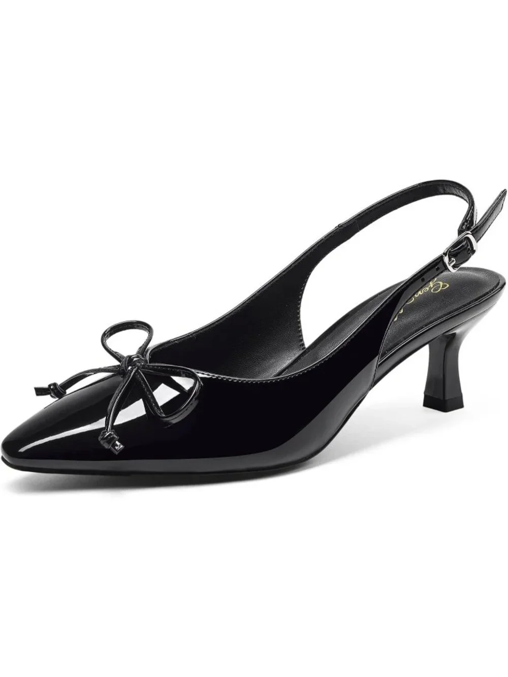 Women Black With Bowknot Slingback Pump Pointed Closed Toe Low Kitten Heel Shoes